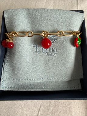 Lingna 18k Gold plated Chain Bracelet with Red Fruit Charms